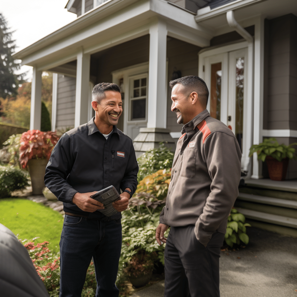 ika b technician talking with a customer in front of a house sm 63948ec7 69b6 44b9 bc57 93c82d05f3a4